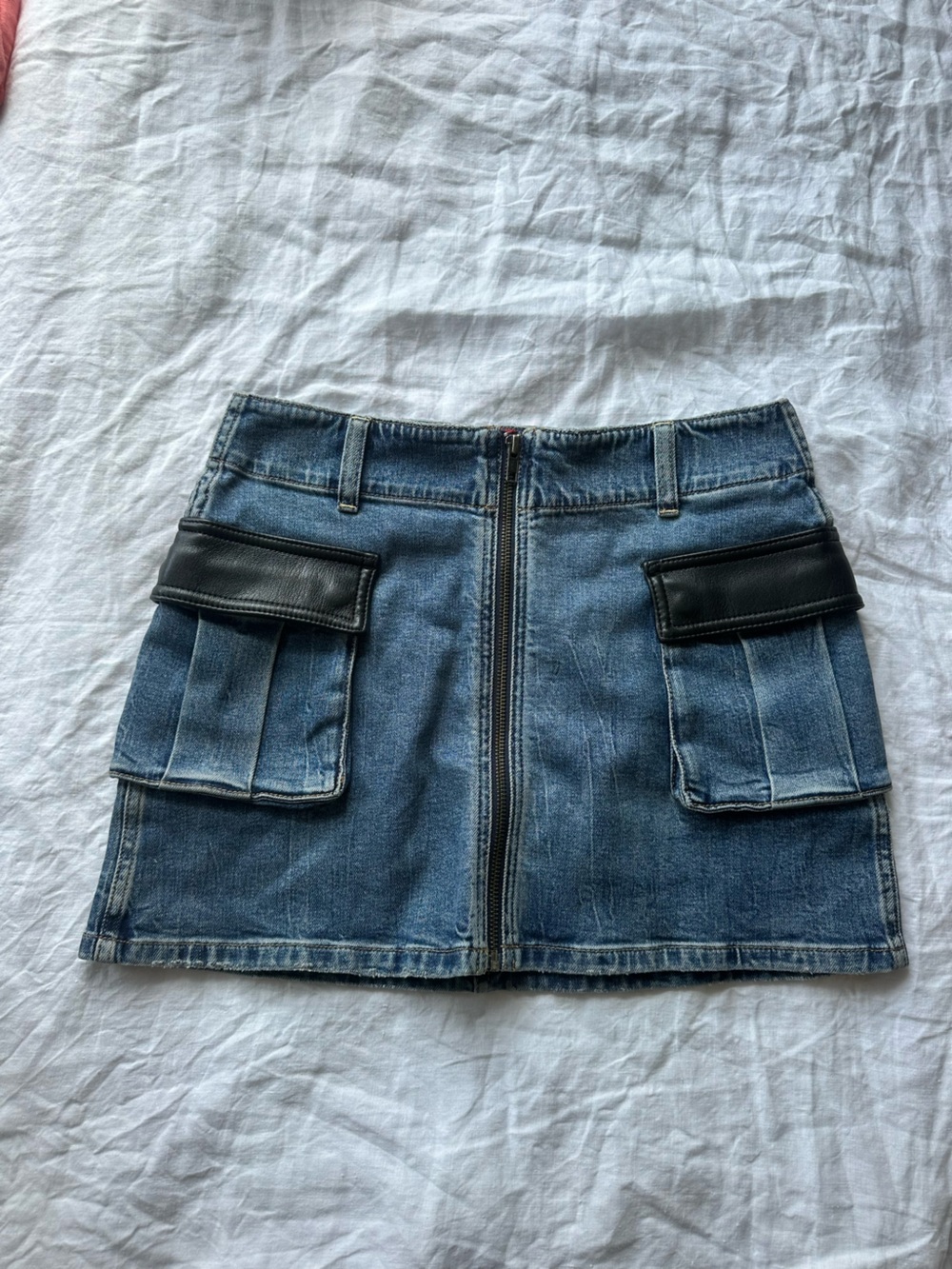 Alice + Olivia Blue Denim Mini Skirt with Black Trim